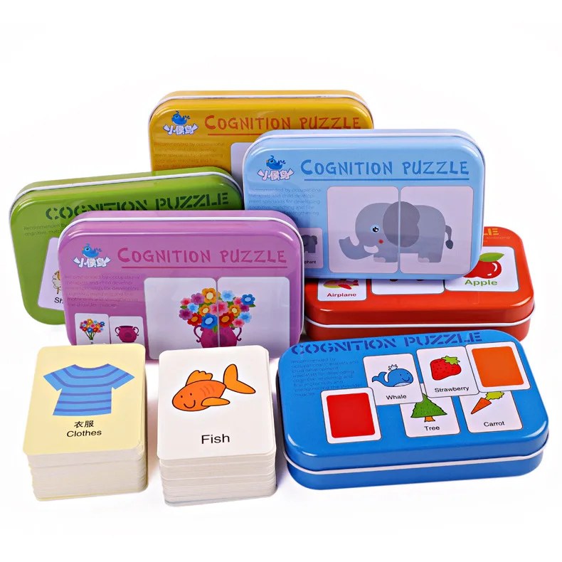 Бумажные игрушки с карточками для обучения, железная коробка, бумажные карты для детей с буквами, когнитивные головоломки для детского сада, распродажа