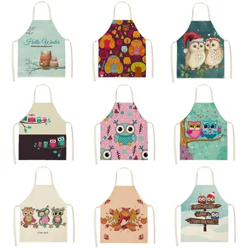 

1Pcs Colorful Owl Pattern Cleaning Art Aprons Home Cooking Kitchen Apron Cook Home Wear Cotton Linen Adult Bibs 53*65 cm WQ0128