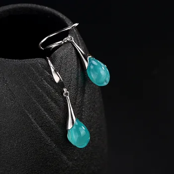 

Amazonite natural Blue gemstone water drop dangle earrings sterling silver 925 jewelry wedding party jewellery brincos for women
