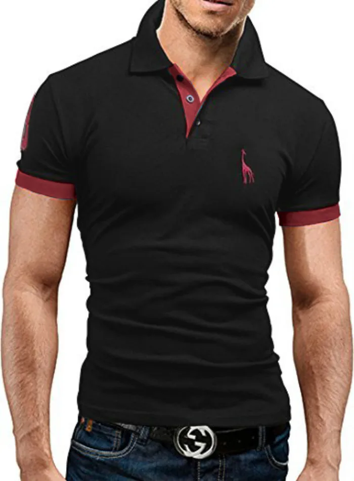 Men Clothing Nice Casual Men Polo Shirt Deer Pattern short-sleeved Polo Shirt multi-color Thin Section Poros Para Ho - Цвет: hei-se
