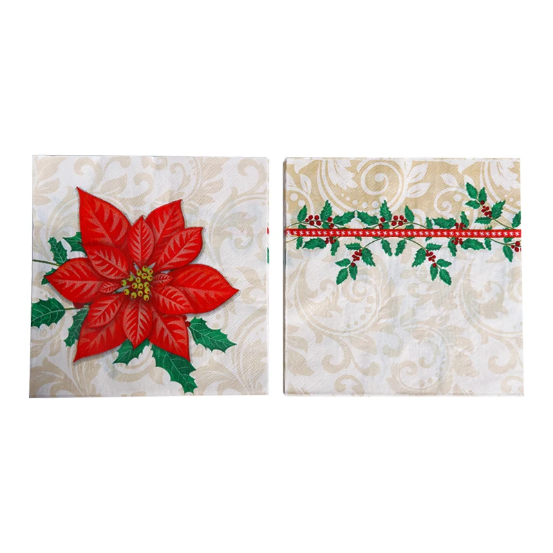 20pcs Christmas Napkins Navidad Christmas Decoration For Home Santa Claus Paper Napkins New year Natal Table Party Decor Noel