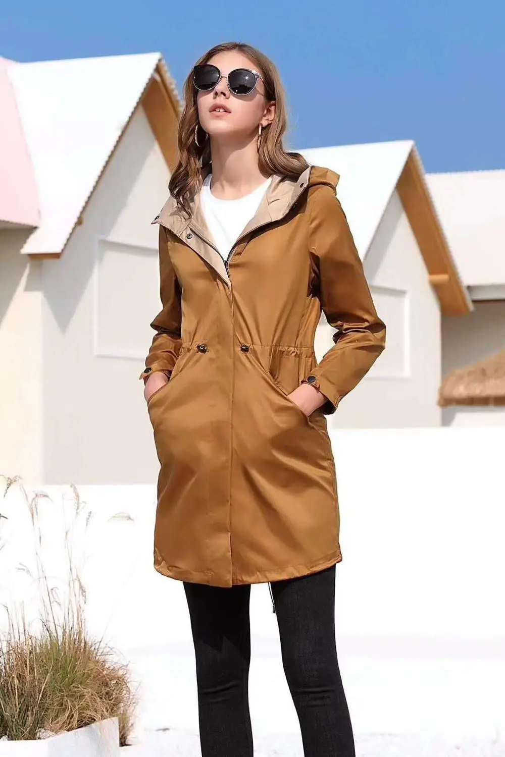 

Women 2020 Spring Autumn Clothing Solid Color Lady Long Windbreak Slim Bur Women Trench Coat With Belt