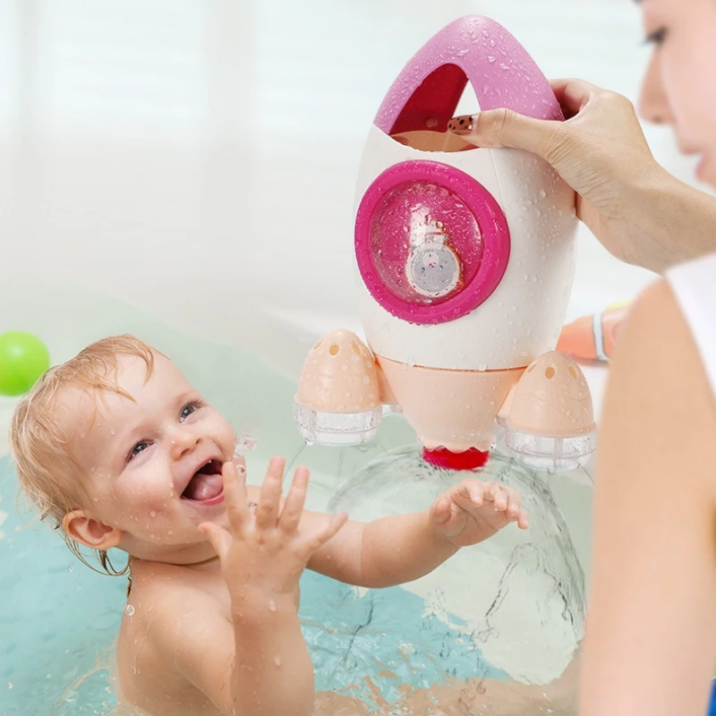 Детские Игрушки для ванны в форме ракеты для малышей, вращающиеся водяные распылители для ванной, интерактивные пластиковые игрушки для душа