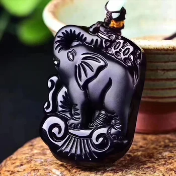 

Light-up matte natural blackstone stone pendant