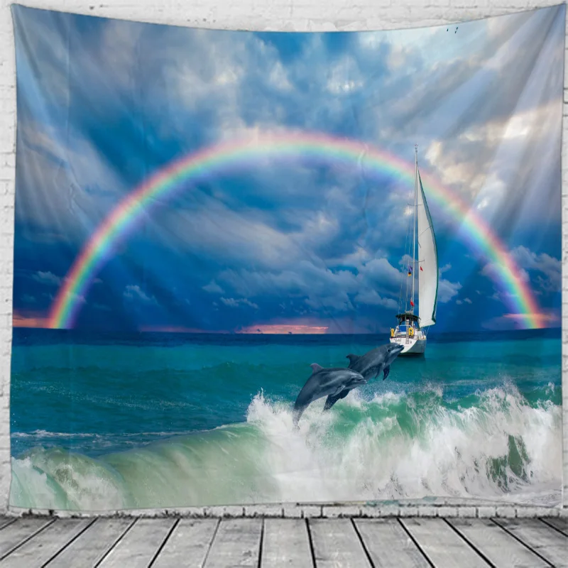 

Wall Hanging Bed Spread Beach Towel Table Cloth Yoga Mat New Year House Decoration Living Room Decoration 3D Seascape Tapestry