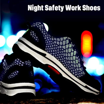 

Men's Night Safety Work Steel Toe Shoes Reflective Light Working Boots Running Breathable Light Weight Comfortable