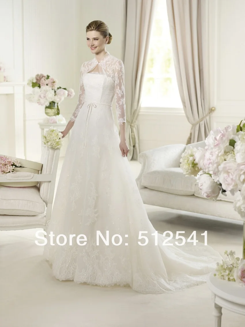 

2018 NEW Arrival vestido de noiva robe de mariee Wedding Dresses A Line Strapless Lace Sequin Applique Organza Sweep Tain