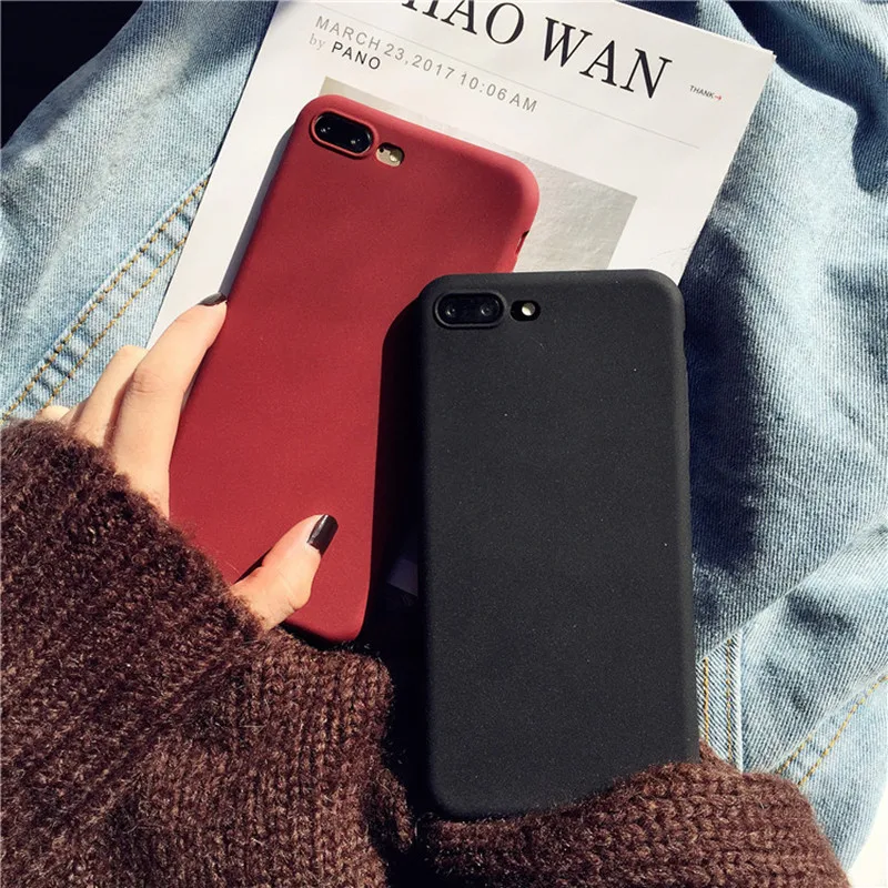Phone Case For iPhone 7 8 6 S 6s Plus Simple Plain Black Wine Red