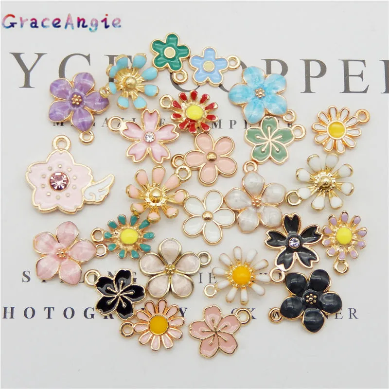 20pcs Mixed Flower Daisy Charms Alloy Pendant Enamel Earrings Necklace Bracelet DIY Anklet Choker Women Jewelry Gift Key chains | Украшения