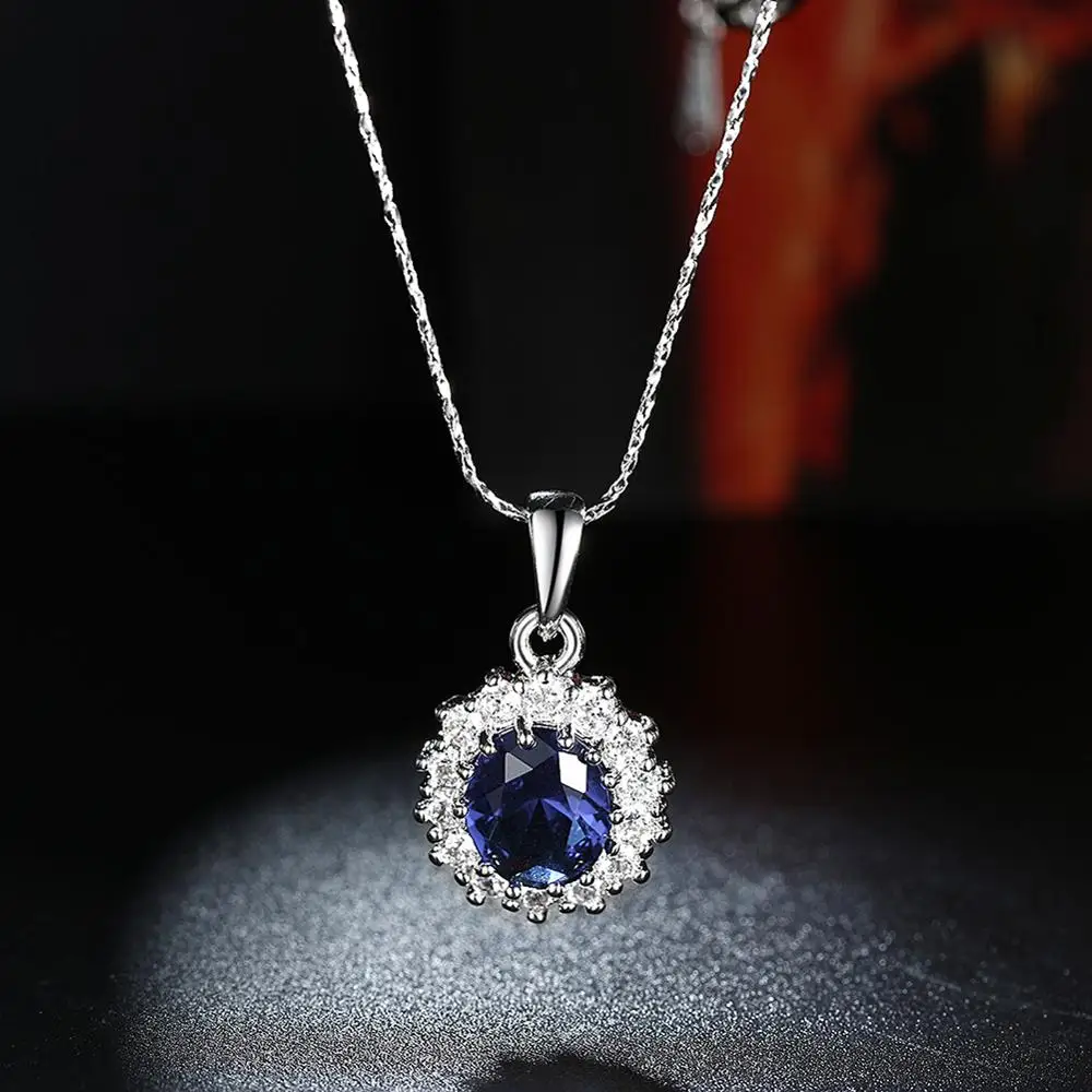 Pendant Necklace Silver Necklace Silver Pendant Silver Necklace Charms Elegant Oval Princess Diana William Sapphire Pendant Necklace for Women 925 Sterling Silver Charms