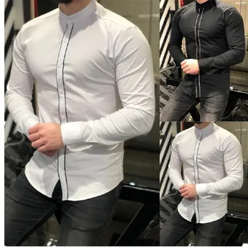 

Mens Long Sleeve Shirt Solid Color Printed Outwear Camisa De Los Hombres Chemise Homme Casual Slim Fit Office Business Travel