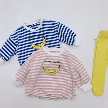 

Newborn Baby Jumpsuit Banana Printed Baby Boys Girls Long Sleeve Striped Bodysuit Cotton Infant Autumn Clothes