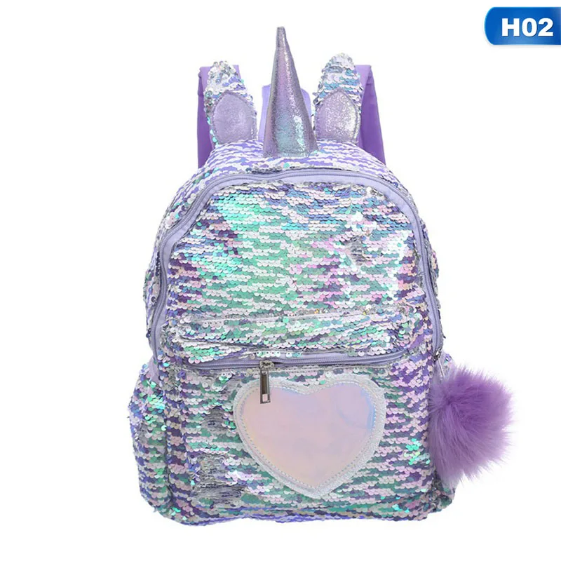 H02 1 шт., рюкзак с блестками Nicorn для девочек, детские Мультяшные сумки для начальной школы, вместительные сумки для книг, ранец, двойной рюкзак на плечо - Цвет: H02