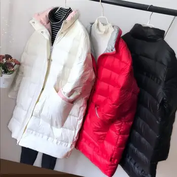 

Women Winter Duck Down Thick Coat Warm Solid Oversize Jacket Pockets Slim Long Parkas