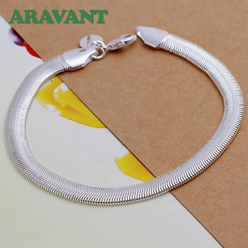 925 Silver 6MM Flat Snake Chain Necklace Bracelet Set For Women Men Fashion Jewelry