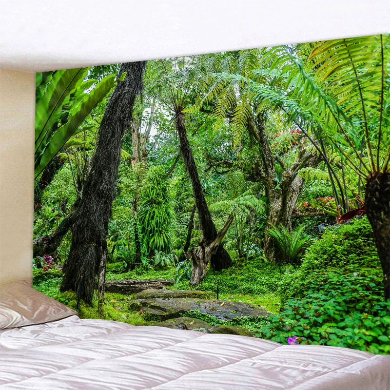Green jungle tapestry beautiful natural forest large wall hanging hippie bohemian mandala wall art home decoration 8 sizes