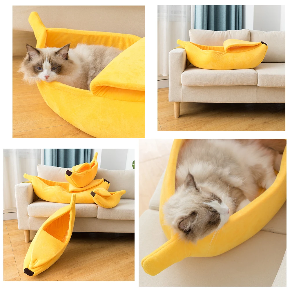

Banana Shaped Cat Bed House Warm Cozy Puppy Cushion Kennel Portable Soft Pet Sofa Cute Sleeping Bag Funny Basket for Cats & Dogs