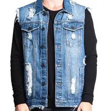 Стиль мужской джинсовый жилет потертый с дырками мужской джинсовый жилет