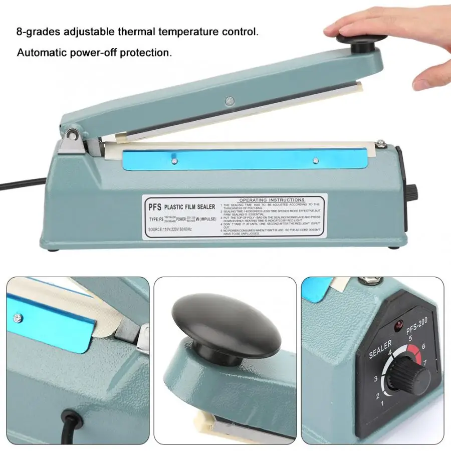 8 дюймов металлическая машина для запечатывания тепла импульсная ручная