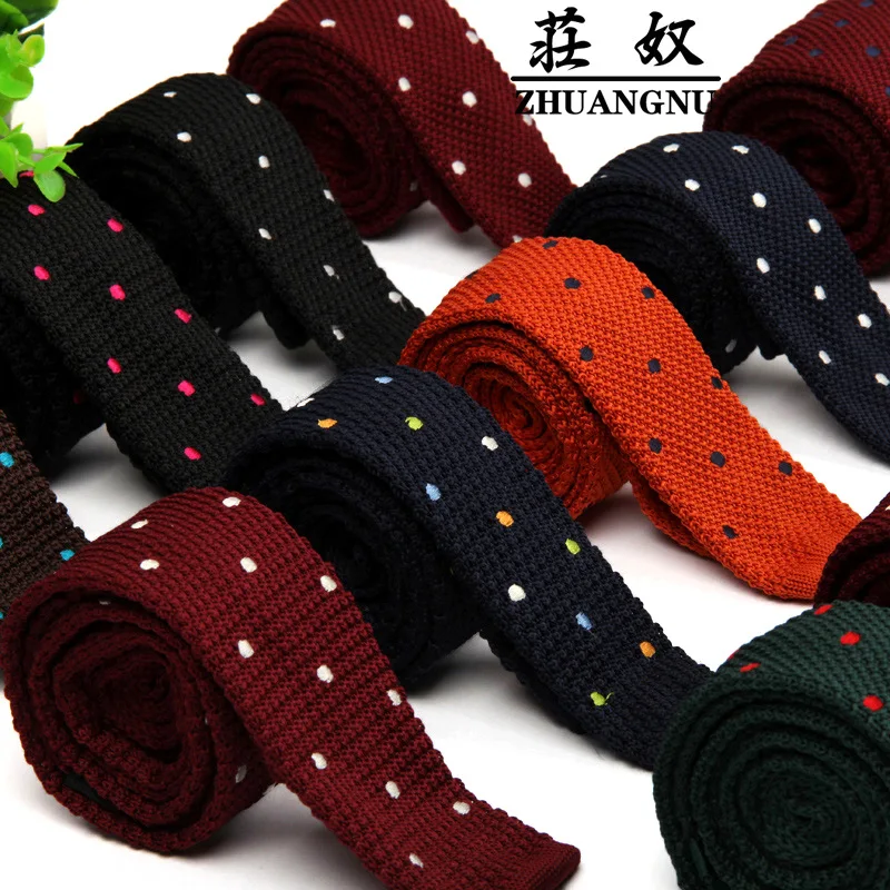 Мужские вязаные галстуки в горошек для отдыха, Модный облегающий Узкий Тонкий галстук для мужчин, обтягивающий тканый дизайнерский галстук