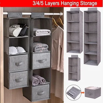 

3/4/5 layer hanging storage bag mezzanine drawer type clothes hanger rack portable storage bag collapsible cube storage bucket