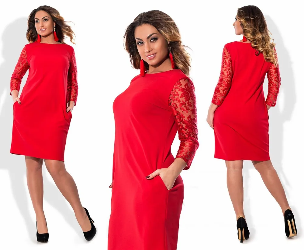 5XL 6XL кружевные лоскутные платья осень-зима платье большого размера офисное женское платье размера плюс женская одежда Черный Красный Vestidos