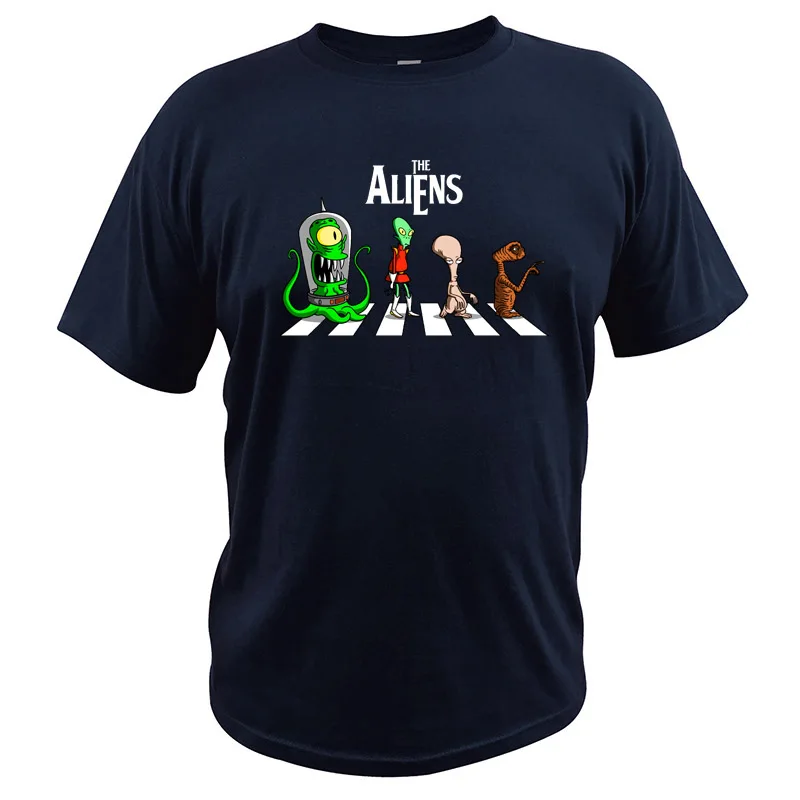 Футболка с инопланетянами и американская Научная фантастика с изображением инопланетного фильма, креативный дизайн на Abbey Road, футболка европейского размера - Цвет: Тёмно-синий