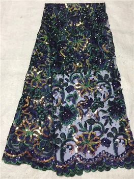 

2019 High Quality Tulle Sequins French Nigerian Lace Fabrics Embroidered African Lace Fabric For Women Dress 5 yards