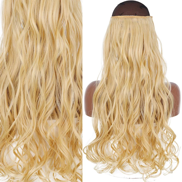 Synthetic No Clip Invisible Wire Hair Extensions Straight Natural Black Blonde One Piece False Hairpiece Halo Hair Extension J-22
