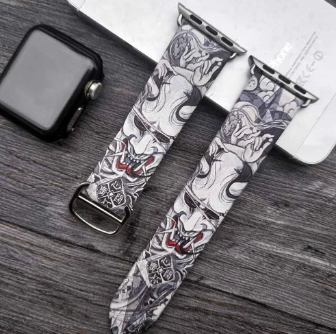 K Кожаный ремешок с принтом в стиле хип-хоп для Apple Watch 38 мм 40 мм модный мужской ремешок для Apple Watch 40 мм 44 мм серия 5 4 3 2 1 - Цвет ремешка: K