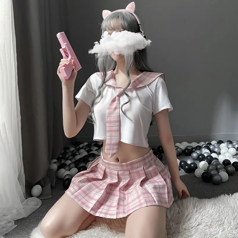Lingerie Cosplay Uniform Japanese Plaid Anime Women Sexy Schoolgirl JK with Pleated Skirt Student Roleplay Costumes Cheerleading