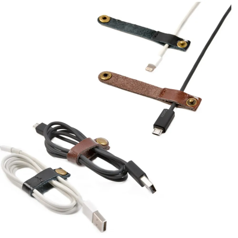

2pcs/lot Genuine Leather Cable Winder Wrapped Cord Data Line USB Cable Organizer Key Chain Desk Accessories Office Supplies