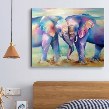 

Couple Elephant Colour Wild Animals Poster and Prints Elephant Lion Rainbow Hunter Canvas Painting Graphic Bedroom Home Decor