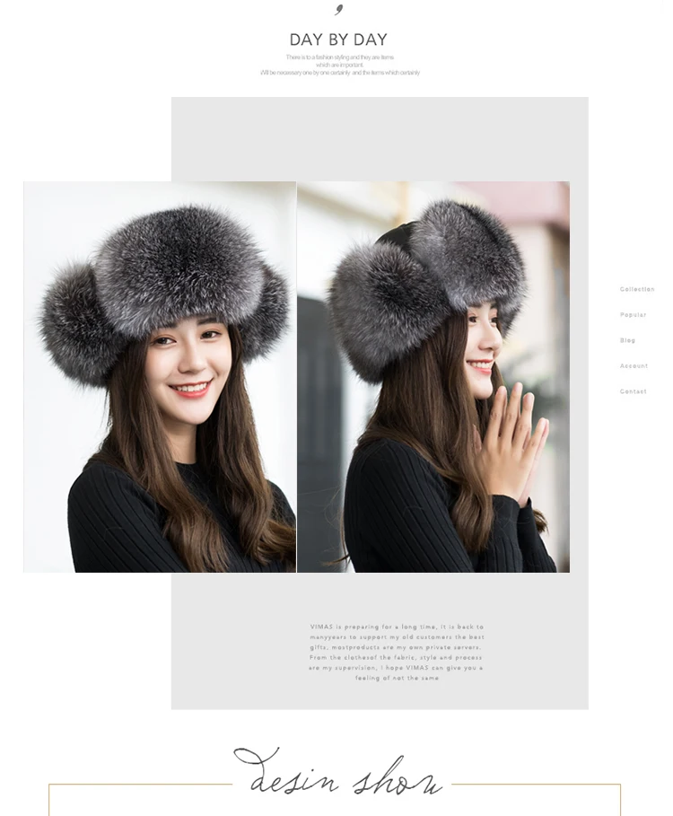 Women's Raccoon Fur Hats With Leather Tops Ear Flaps Bomber Hats Russian Ushanka Outdoor Leifeng Fox Fur Caps