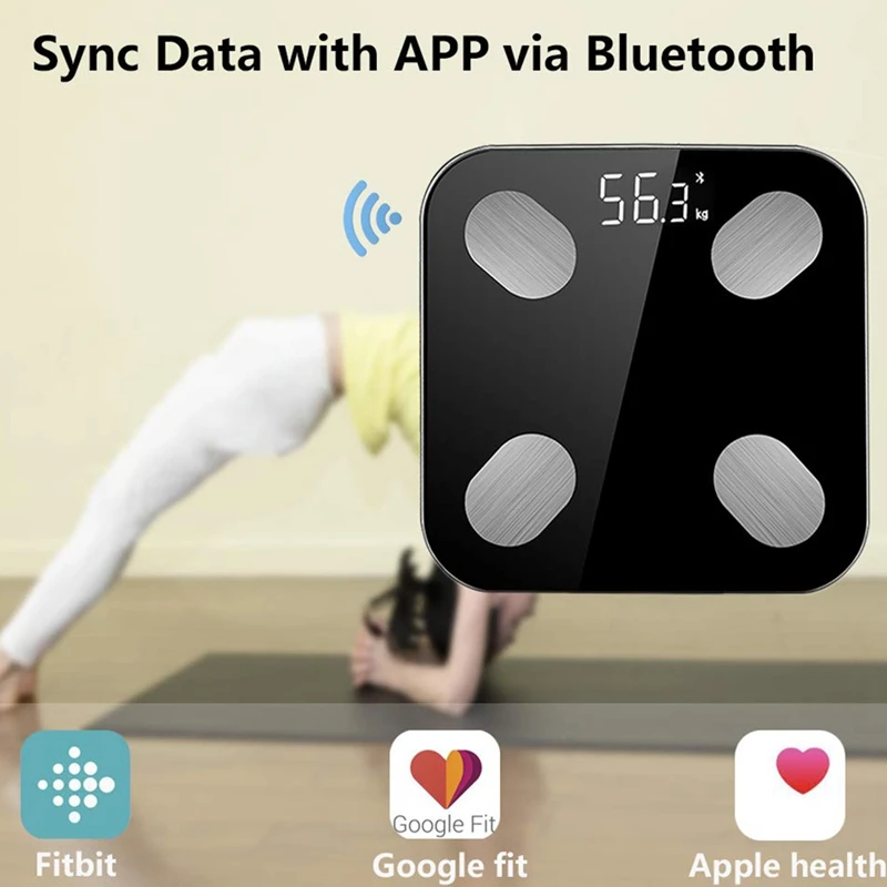 Черный перезаряжаемый Bluetooth приложение Android IOS Умные Электронные весы для человеческого тела измеритель жира Измерение комнатной температуры