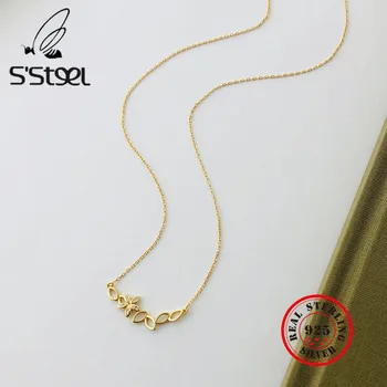 

S'STEEL Necklaces For Women 925 Sterling Silver Flower Zircon Long Gold Pendant Necklace Collar Plata De Ley 925 Mujer Jewellery