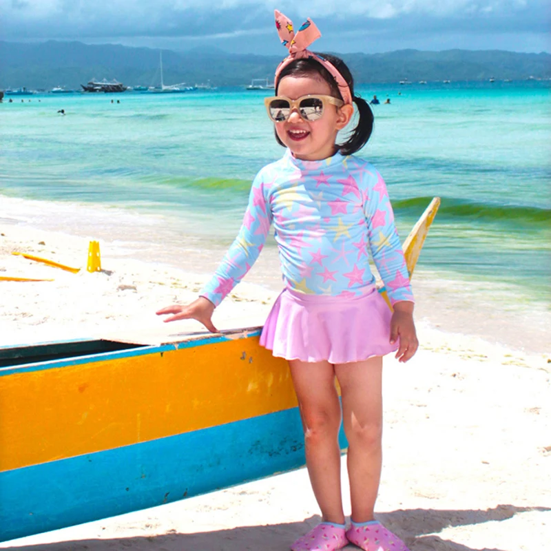 Children's long sleeve swimsuit split skirt girls' lovely princess sunscreen Korean swimsuit