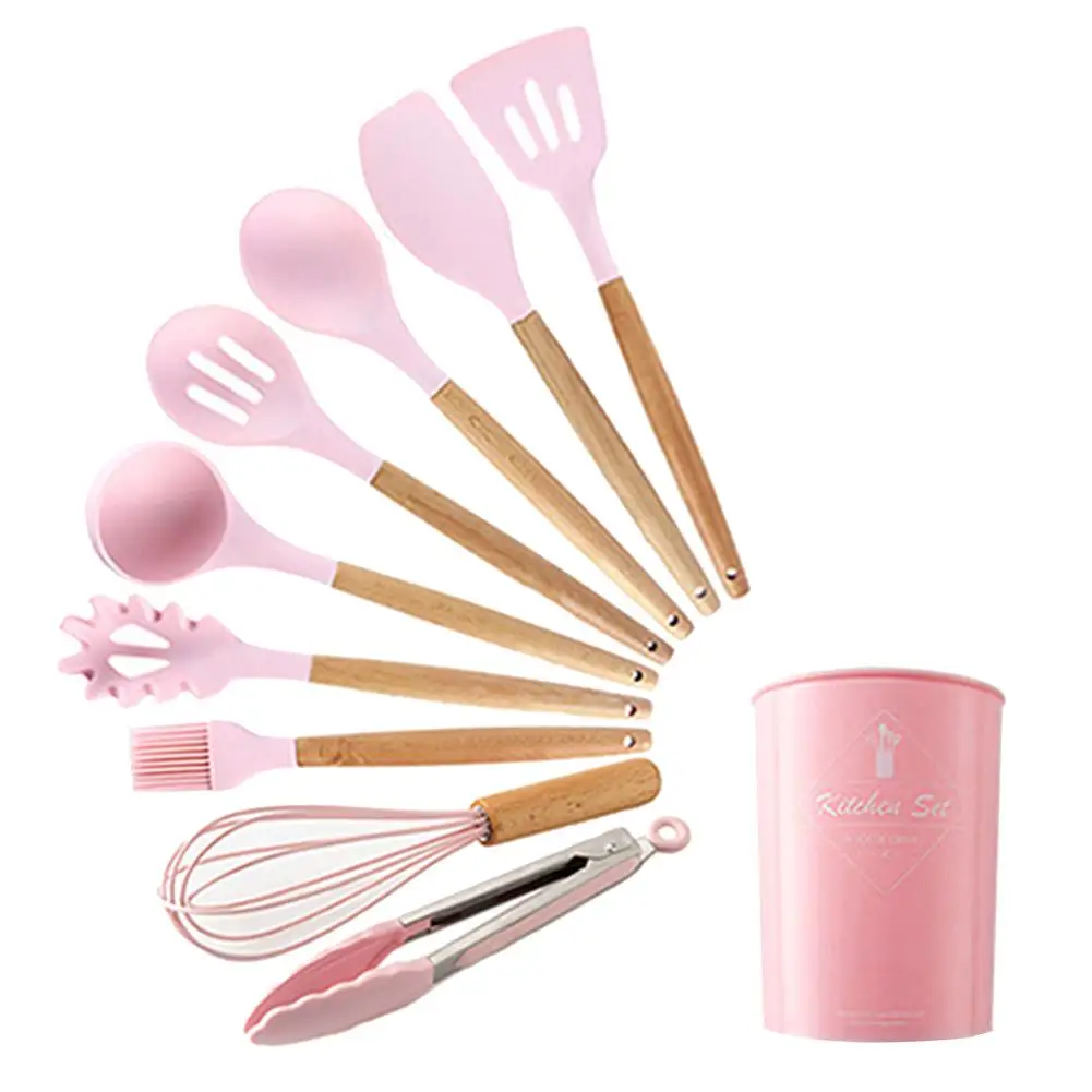 

11Pcs Silicone Kitchen Gadget Set Non-stick Spatula/ Spoon/ Brush/ Scraper/Strainer/Food Clip Kitchen Tools