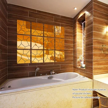 

New 4pcs/set 8 * 8 inches 3D Acrylic Wall Mirror Stickers Modern DIY Decal Mural Home Decor Set for Living Room Bedroom Black