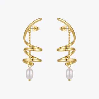 ENFASHION Tornado Drop Earrings For Women Gold Color Natural Pearl Earrings 2021 Wedding Fashion Jewelry Pendientes E211292 5