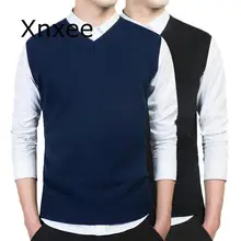 Пуловер, мужской свитер, осень, v-образный вырез, тонкий жилет, свитера, без рукавов, мужской теплый свитер, хлопок, повседневный M-3xl
