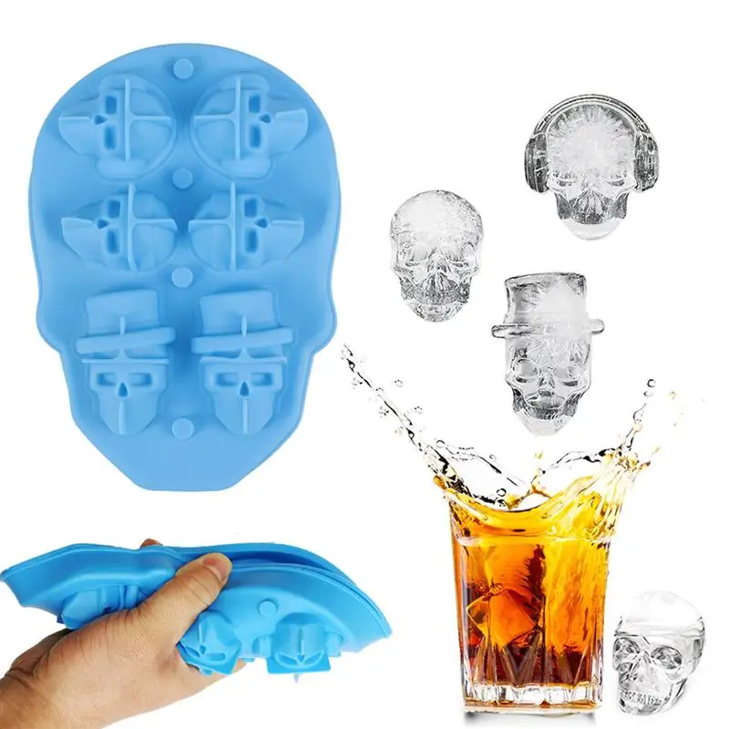 3D череп голова силиконовая форма для льда ледяной куб лоток ужас Забавный торт форма для выпечки Кухонные инструменты для виски и коктейлей Вечерние