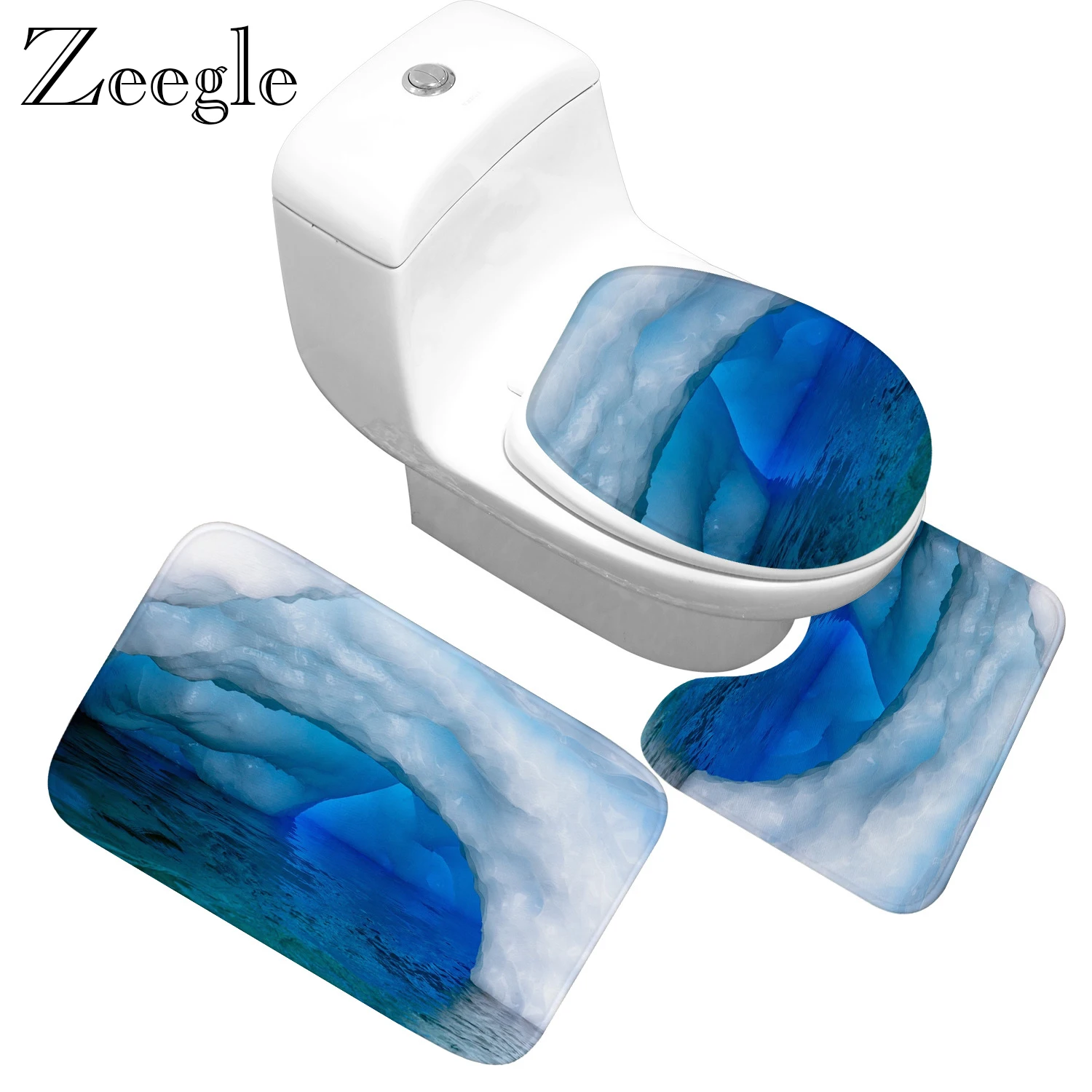 Zeegle 3pcs/set Bathroom Rug Set Bathroom Carpet Bath Mats Flannel Washable Shower Decor Toilet Seat Tank Cover Rug