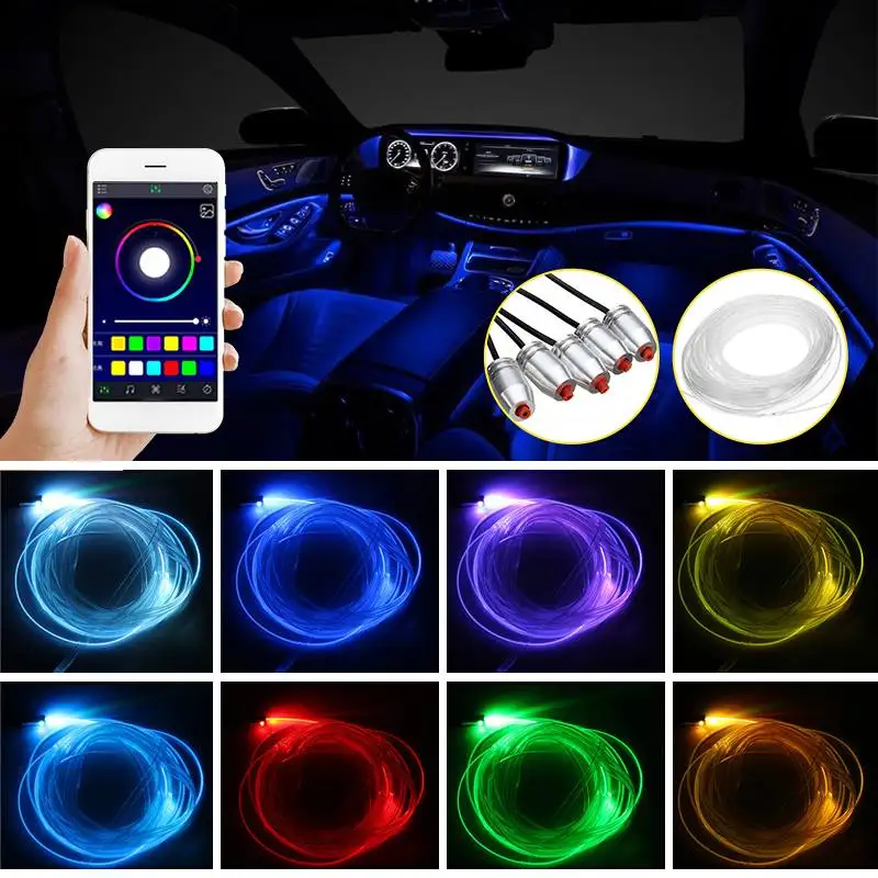 6,2 м светодиодный свет салона автомобиля RGB многоцветный EL неоновая подсветка для салона автомобиля звук активный bluetooth телефон контроль атмосферный свет 12 В