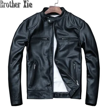 

Men Motorcycle Leather Jacket Slim Short Real Cowhide Genuine cow Leather Coat High Quality Plus Size 4XL sheepskin Outwear Male