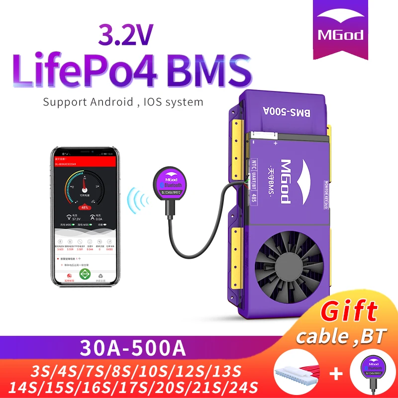 Inteligente BMS 3S ~ 32S LiFePO4 Placa de protección de batería BMS 400A 300A 100A 80A 60A 30A Bluetooth APP 4S 8S 10S 13S 16S Balance ANT