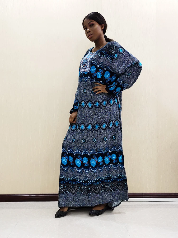 Africa Embroidery Retro Long-sleeved Maroon Dashiki Dress for Lady