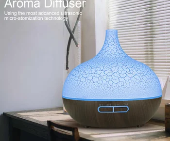 

KBAYBO Dark wood 400ml Air humidifier with creative crackle Oil diffuser Ultrasonic diffusers 7 changeable LED colors for home