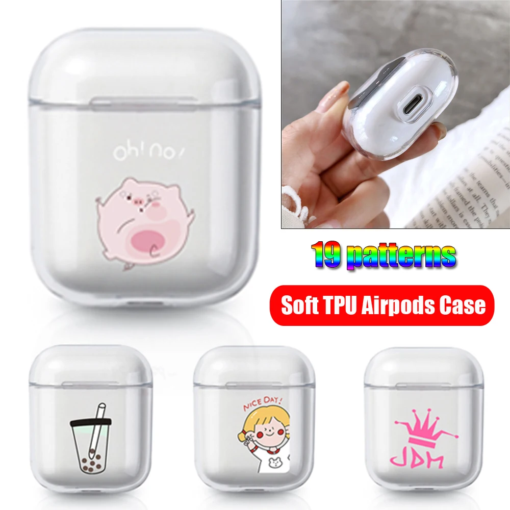 

Clear PC Protective Cover Cartoon King Queen Soft Transparent Hard PC Skin Box Protective Case DIY For Apple Airpods Earphone