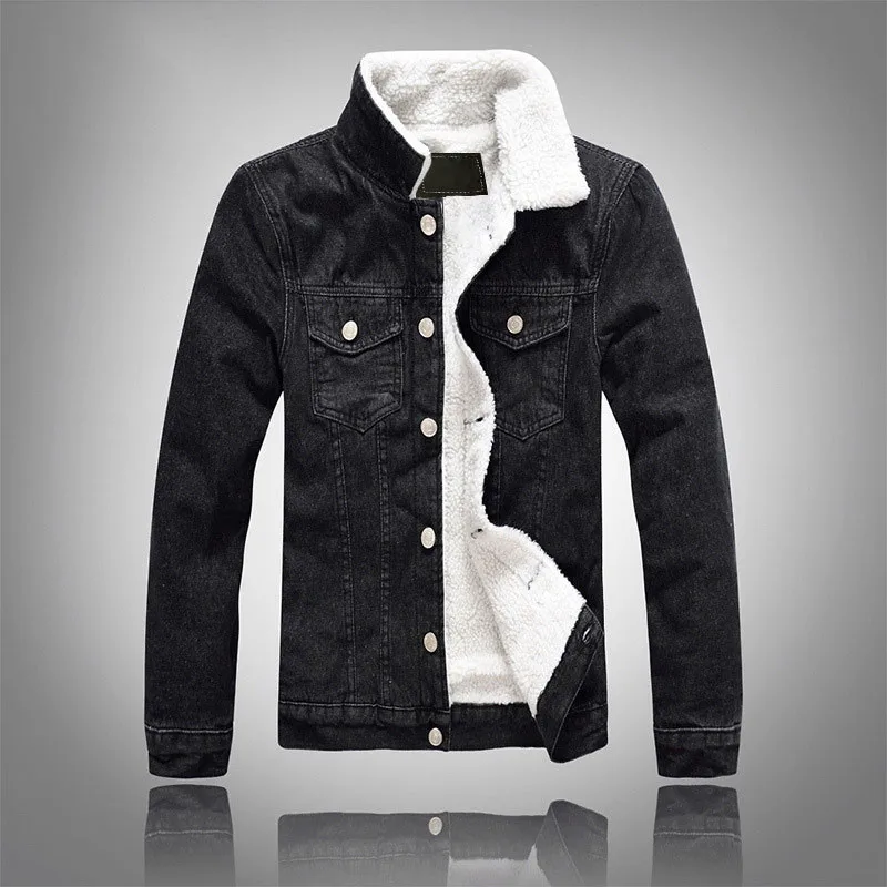

Large Size Men's Denim Jacket Winter Black Thick Lambskin Outerwear Coat Single-Breasted Warm Men's Parkas Denim Jacket JIA405